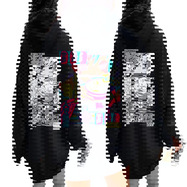 Vaporwave レトロ 90年代 日本アニメ 女の子とラーメン 美学 レディース オーバーサイズ パーカー バックプリント