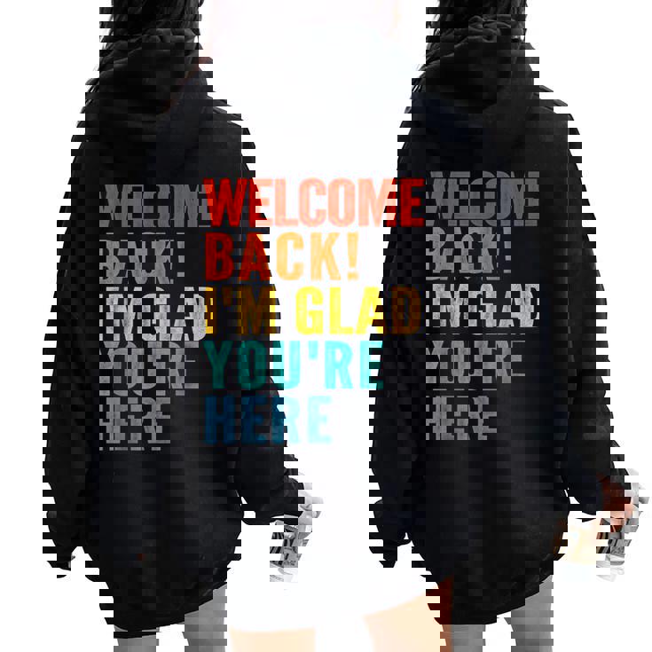 おかえりなさい、ここに来てくれて嬉しいです 男性 女性 子供 レディース オーバーサイズ パーカー バックプリント