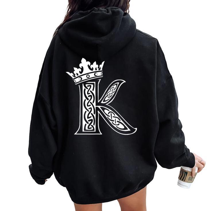 アルファベットtシャツ イニシャル文字 K & King Queen 王冠 レディース オーバーサイズ パーカー バックプリント