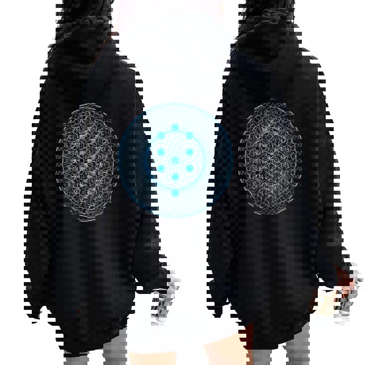 カバラの木と生命の神聖な幾何学の花 レディース オーバーサイズ パーカー バックプリント