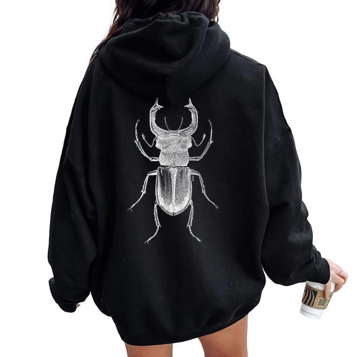 クワガタ愛好家と昆虫学者のためのヴィンテージ昆虫アート クールなクワガタ Cooltag Beetle レディース オーバーサイズ パーカー バックプリント