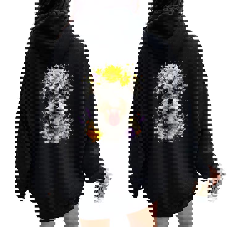 シュナウザー ママ 犬好き 母の日 レトロ 花 レディース オーバーサイズ パーカー バックプリント