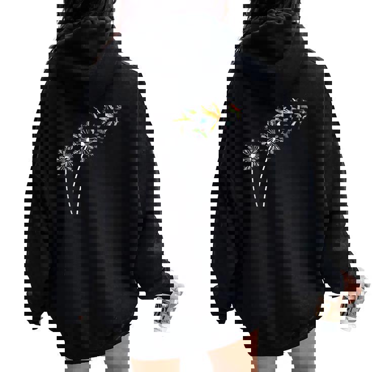 タンポポの花 インコ 鳥好き レディース オーバーサイズ パーカー バックプリント