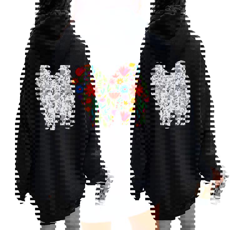 チャウチャウ 水彩 花 デザイン レディース オーバーサイズ パーカー バックプリント