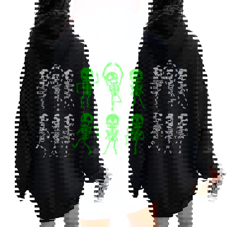 ハロウィン ダンシングスケルトン グリーン 不気味な男の子 女の子 キッズ レディース オーバーサイズ パーカー バックプリント