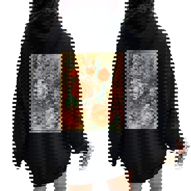 バラの花束 ルノワール 印象派 カラフル絵画 レディース オーバーサイズ パーカー バックプリント