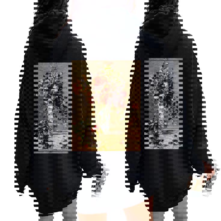 ピエール・オーギュスト ルノワールのバラとジャスミン デルフト花瓶 長袖tシャツ レディース オーバーサイズ パーカー バックプリント ピエール・オーギュスト ルノワールのバラとジャスミン デルフト花瓶 長袖tシャツ レディース オーバーサイズ パーカー バックプリント