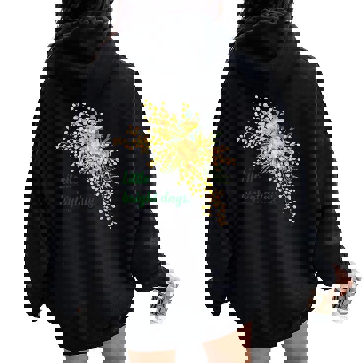 ミモザ 花柄 Little Bright Days ナチュラル 春カラー フラワーデザイン 長袖tシャツ レディース オーバーサイズ パーカー バックプリント