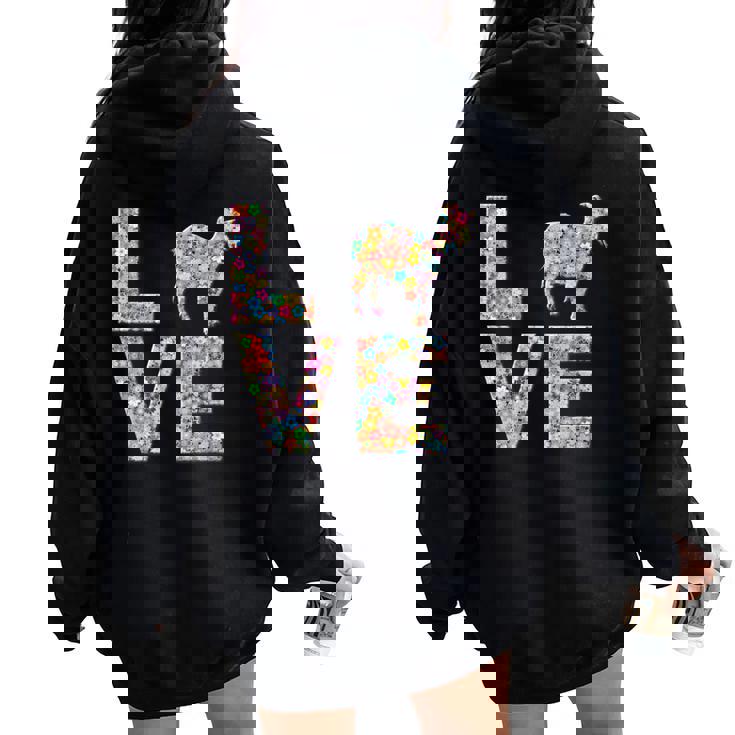 ヤギの動物愛の花 レディース オーバーサイズ パーカー バックプリント