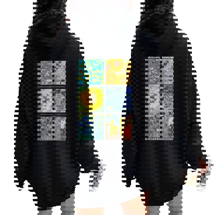 ヴァン・ゴッホコラージュ 星月夜 ひまわり アーモンドの花 レディース オーバーサイズ パーカー バックプリント