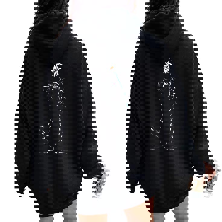 猫 抱っこ 花 ポートレート 動物 モチーフ イラスト 猫 レディース オーバーサイズ パーカー バックプリント