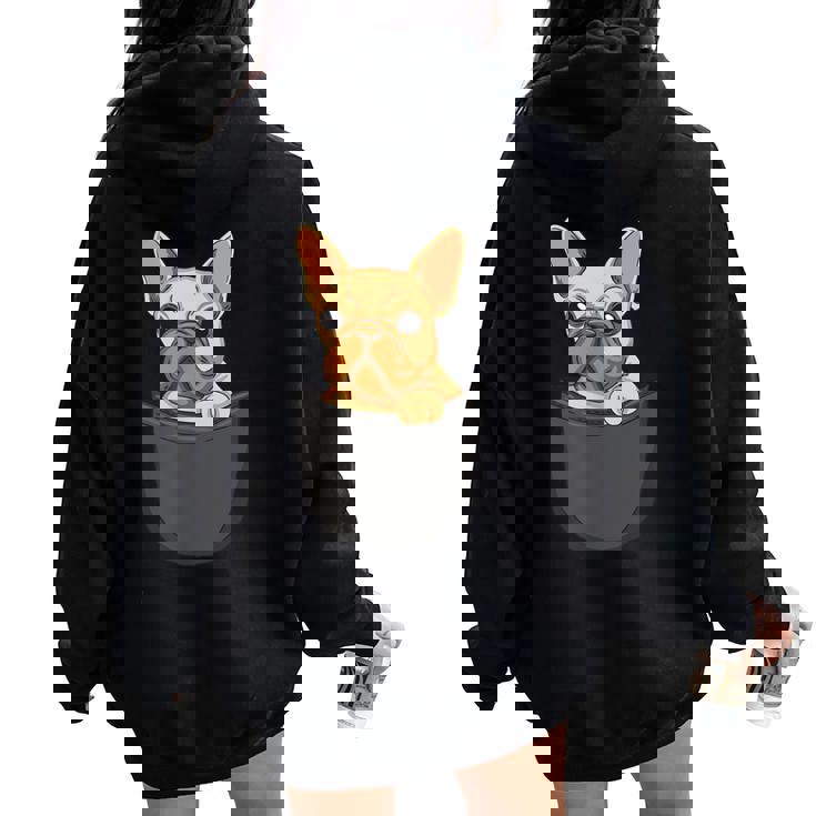 男性用、女性、子供用の胸ポケットに入った面白い子犬。 レディース オーバーサイズ パーカー バックプリント