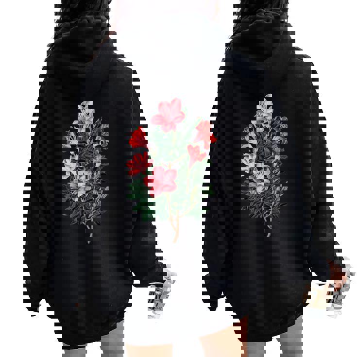 美しいツツジの花のイラストブルーム植物愛好家 長袖tシャツ レディース オーバーサイズ パーカー バックプリント