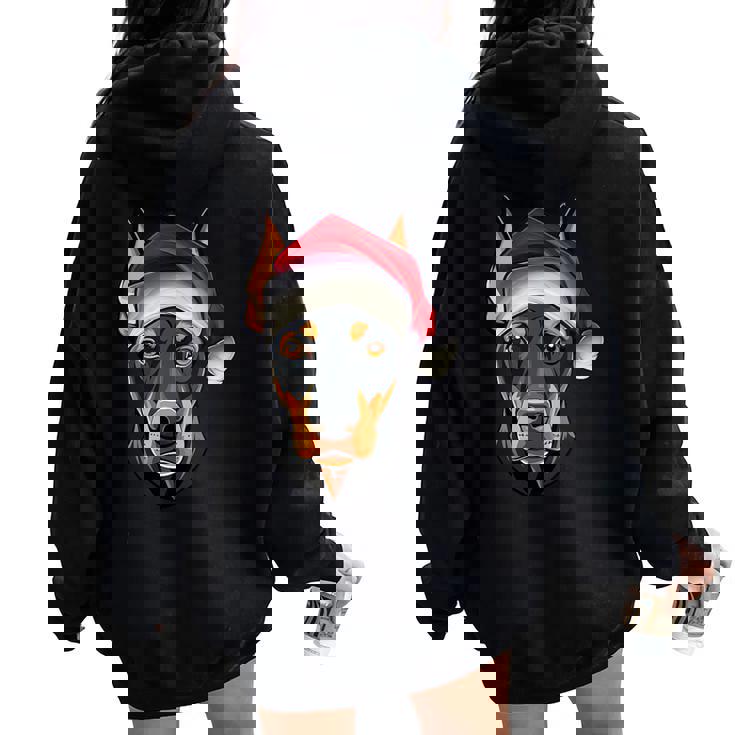 Santa Hat Xmas Pajamas Doberman Pinscher Dog Christmas Women Oversized Hoodie Back Print