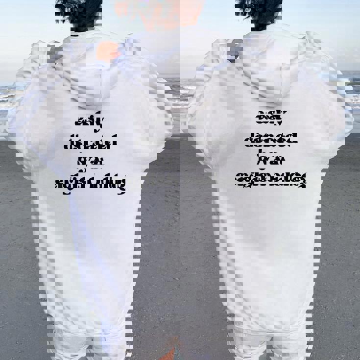 Fácilmente Distraído Por Un Perro Dog Dad Mom English Bulldog Women Oversized Hoodie Back Print