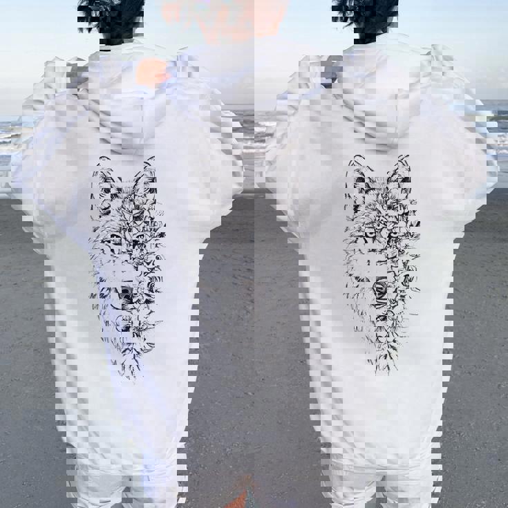 ウルフ フローラル ヴィンテージ 花 オオカミの顔 オオカミの恋人 レディース オーバーサイズ パーカー バックプリント