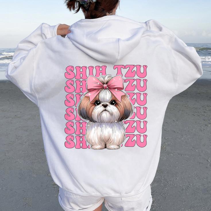 コケット 弓 シーズー 女の子 犬 ママ 母の日 ピンク レディース オーバーサイズ パーカー バックプリント