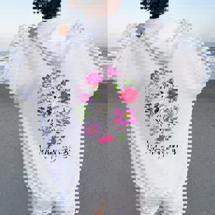 ヴィンテージ 1935年 蓮の花 日本の鶴 鳥 89歳の誕生日 レディース オーバーサイズ パーカー バックプリント