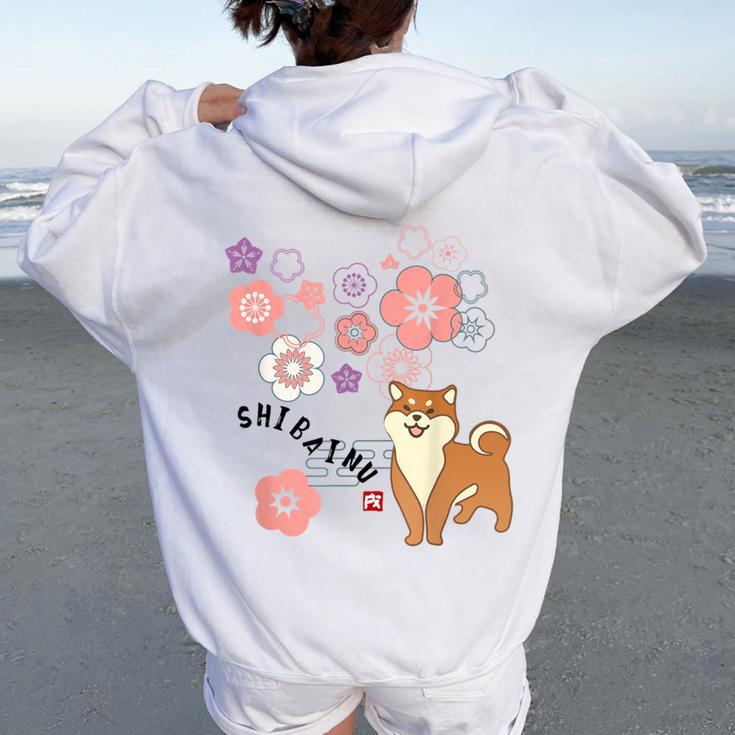 柴犬 梅の花 和柄 かわいいイラスト 犬好き お花見 レディース オーバーサイズ パーカー バックプリント