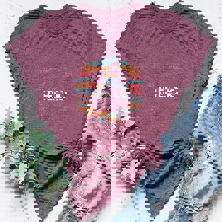 Start With Hello Different World Language Learning Teacher Women's Heather T-Shirt