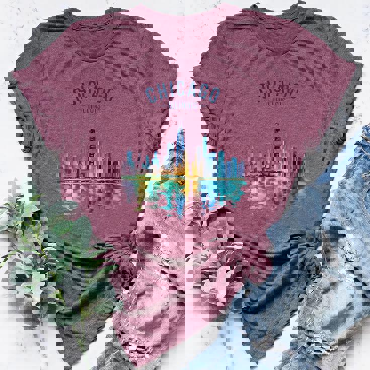 Chicago Illinois Skyline Vintage Watercolor Scenic Travel Women's Heather T-Shirt