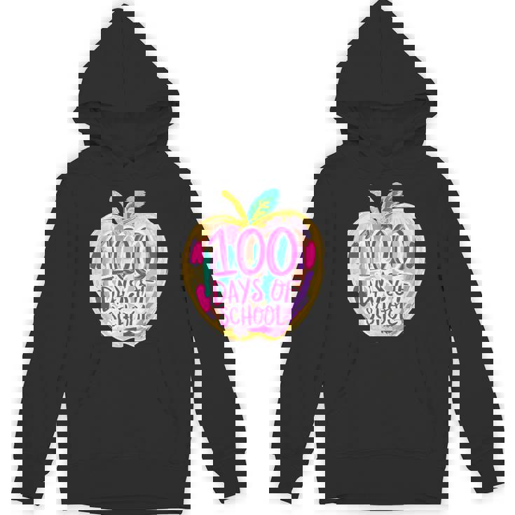 100 Days Of School Apple Teacher Student Kids Groovy Retro Unisex Hoodie