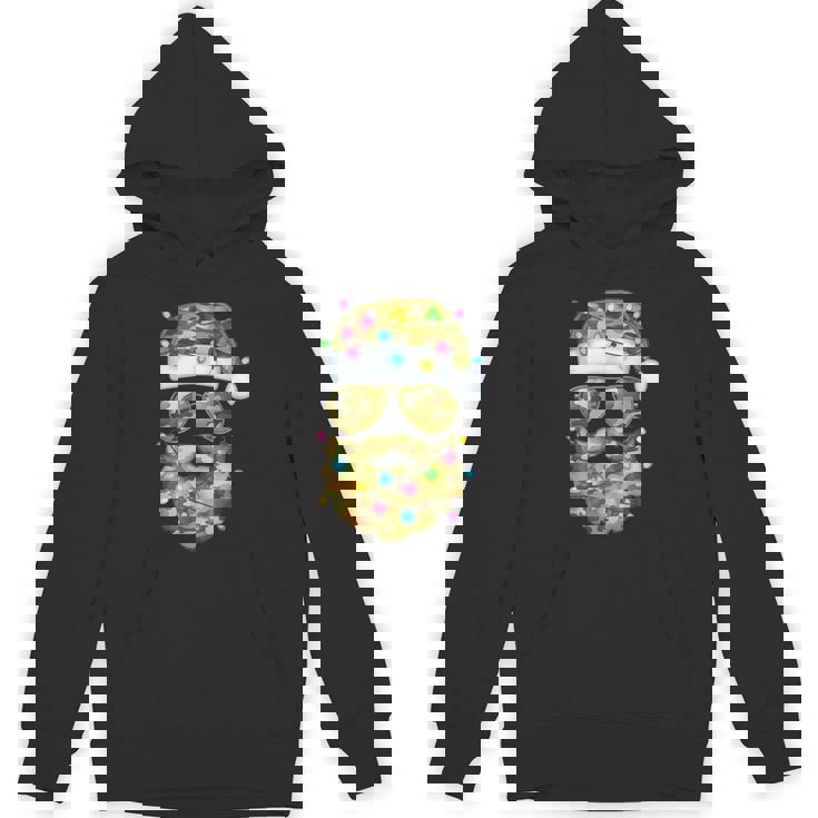 Camo Santa Claus Sunglasses Camouflage Xmas Lights Unisex Hoodie