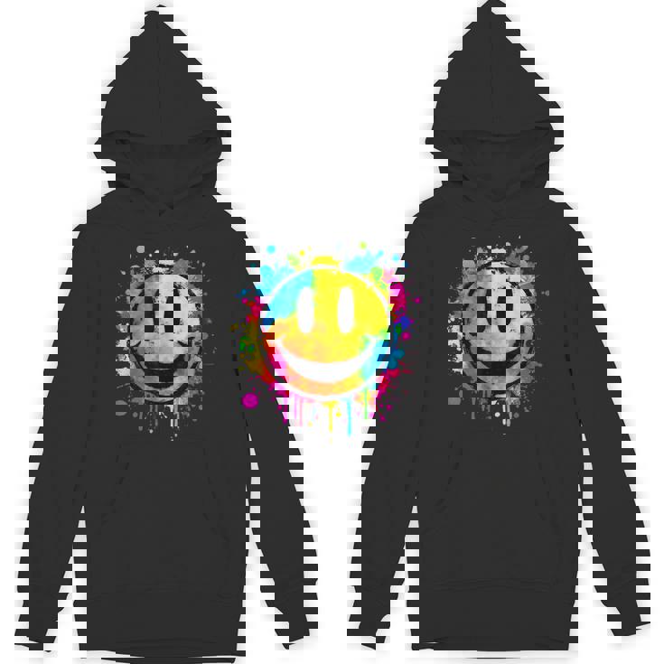 Cute Paint Splash Happy Smile Face 70s Tie Dye Smiling Unisex Hoodie