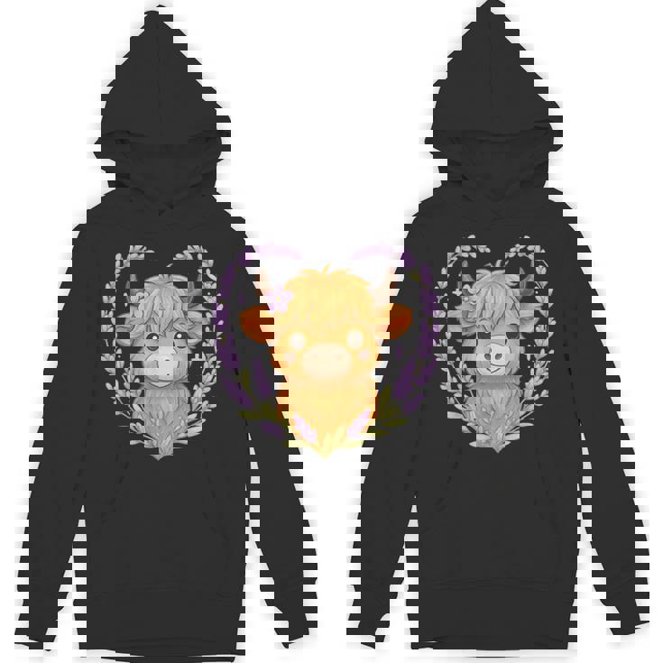 Highland Cow Lavender Heart Unisex Hoodie