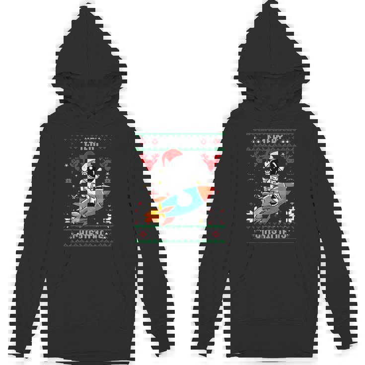 Ugly Christmas Astronaut Riding Rocket Santa Hat Tree Hoodie