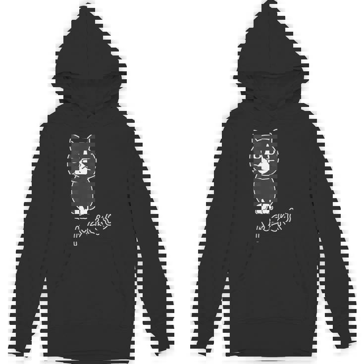 ねこさん『おすわり』ハチワレ Neko【どうぶつフレンズ】フキゲンネコ 猫 動物 イラスト パーカー