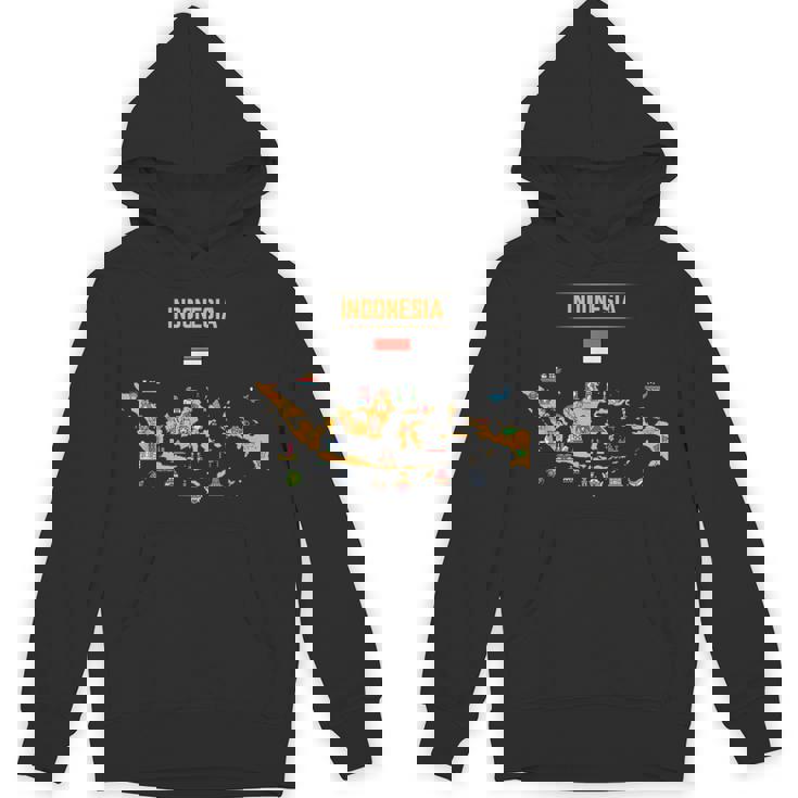 インドネシアの地図。 有名な国のランドマークのアイコン、伝統 パーカー