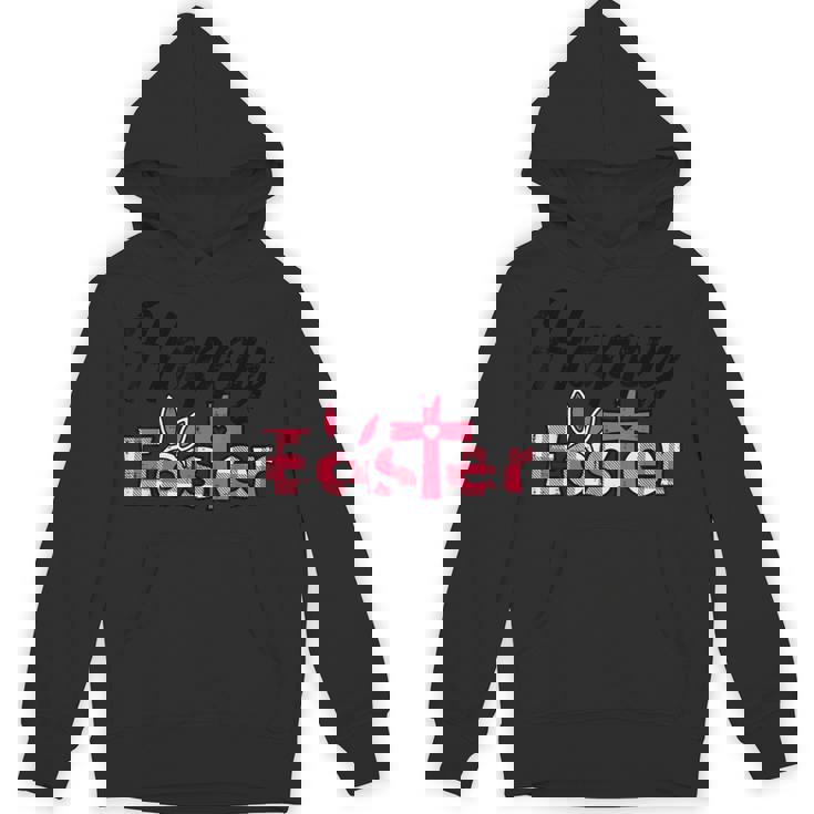 チェック柄ハッピーイースターバニー耳クロスかわいい宗教クリスチャン パーカー