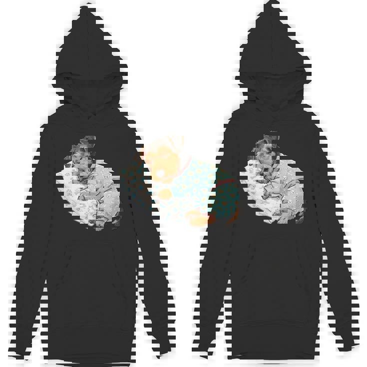 パジャマで寝ているかわいいボストンテリア犬就寝アート 長袖tシャツ パーカー