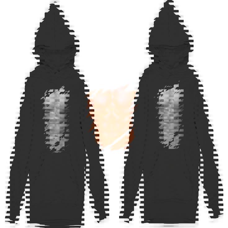 メンズ フェイク マッスル 破れた胸 腹筋 6パック パーカー