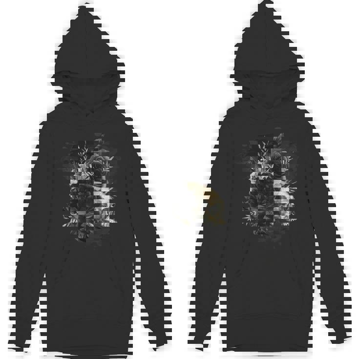 ブラックローズフラワーとスカルアート グランジスタイル 長袖tシャツ パーカー