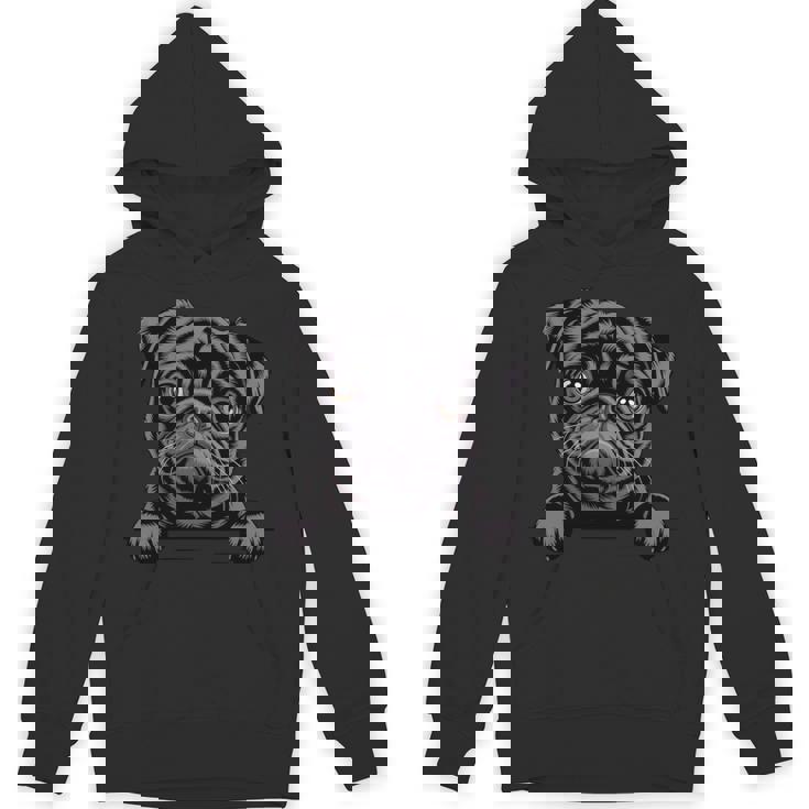 ブラック・パグ・ファニー・ピーキング・ポケット・パピー・ドッグ・ラバー 長袖tシャツ パーカー