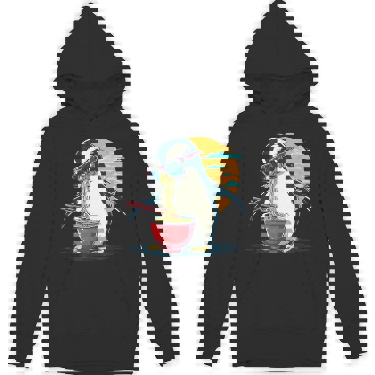 ペンギン食べる ラーメン サングラス アートワーク 和麺 パーカー