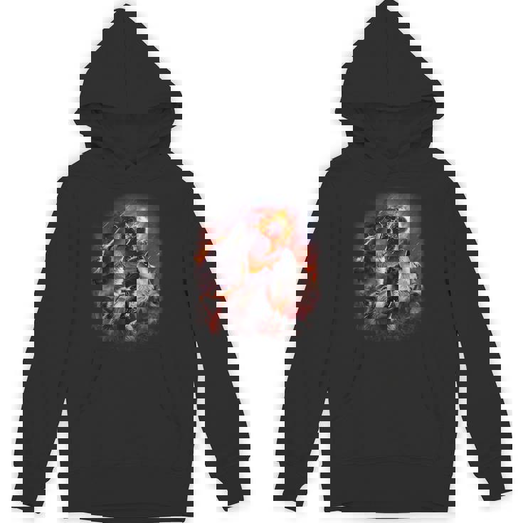 小惑星衝突月の下で燃える森で吠えるオオカミ パーカー