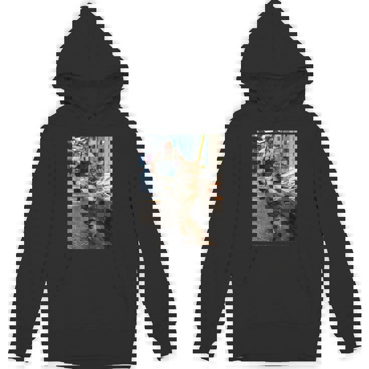 猫が魚市場を盗む冒険ファニーアートミーム パーカー