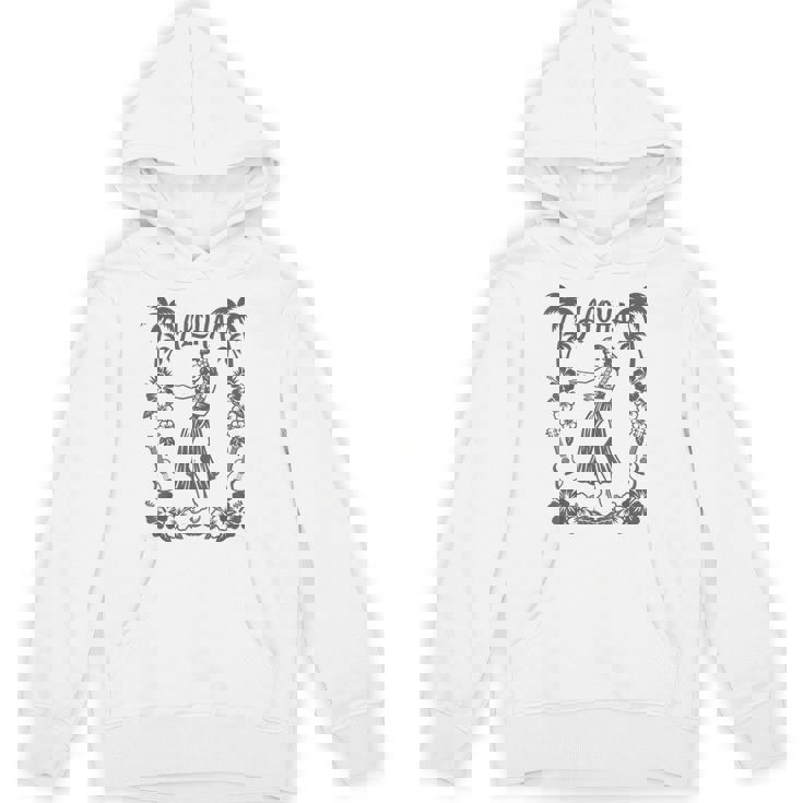 Aloha ハワイ ダンサー ヤシの木 ハイビスカス ウクレレ ルアウ ラインアート パーカー