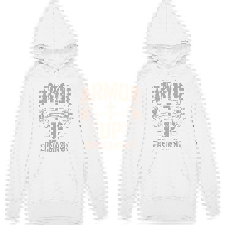 Armor Up Gym Christian Workout Dumbbell Cross Barbell Unisex Hoodie