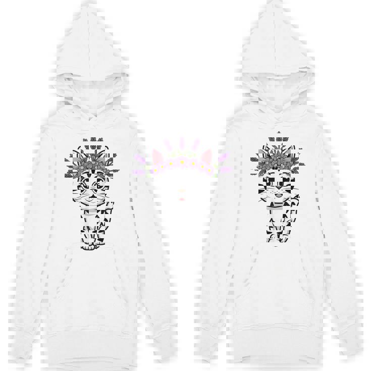 Cute Lavender Purple Flower Crown Cat Kawaii Kitty Floral Unisex Hoodie