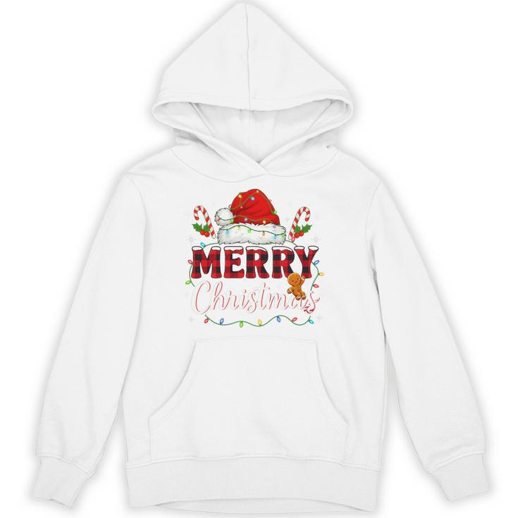 Merry Christmas Buffalo Plaid Red Santa Family Xmas Pajamas Tri-Blend Hoodie