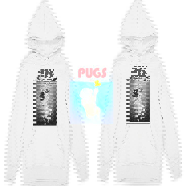 ニューヨーク港でゴム製のアヒルのおもちゃで遊ぶかわいいパグ犬 長袖tシャツ パーカー