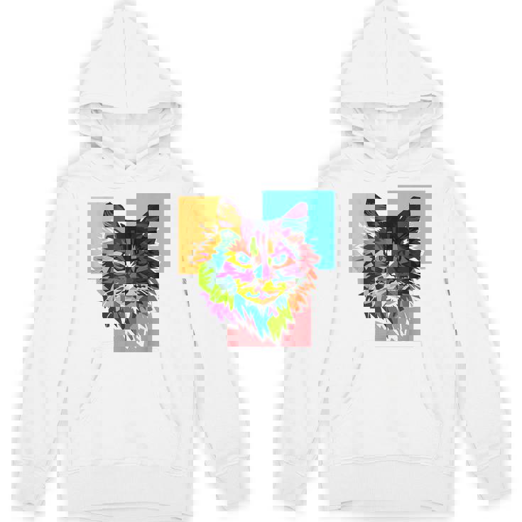 ペイントされた猫の顔 カラフル レインボー アートデザイン ギフトに最適 パーカー