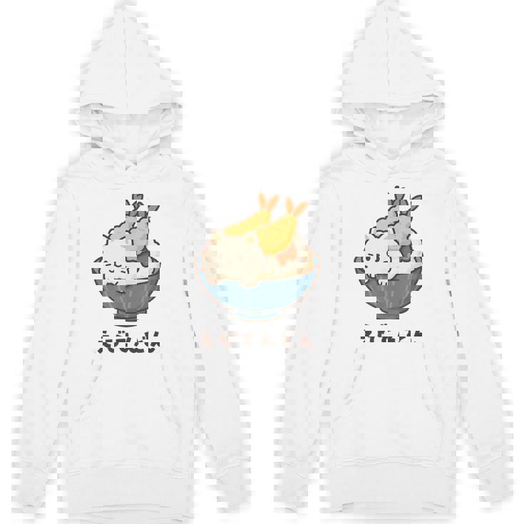 海老天丼 天丼 えび ご飯 ねこ 白猫 天丼好き 猫好き おもしろ かわいい猫 イラスト 猫キャラ 癒し 系 パーカー