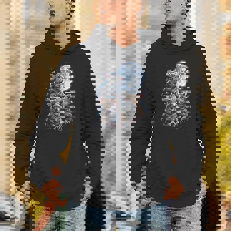 3 マウス 月 3 匹のネズミ 面白い げっ歯類 恋人 ユーモア 空 夜 長袖tシャツ パーカー