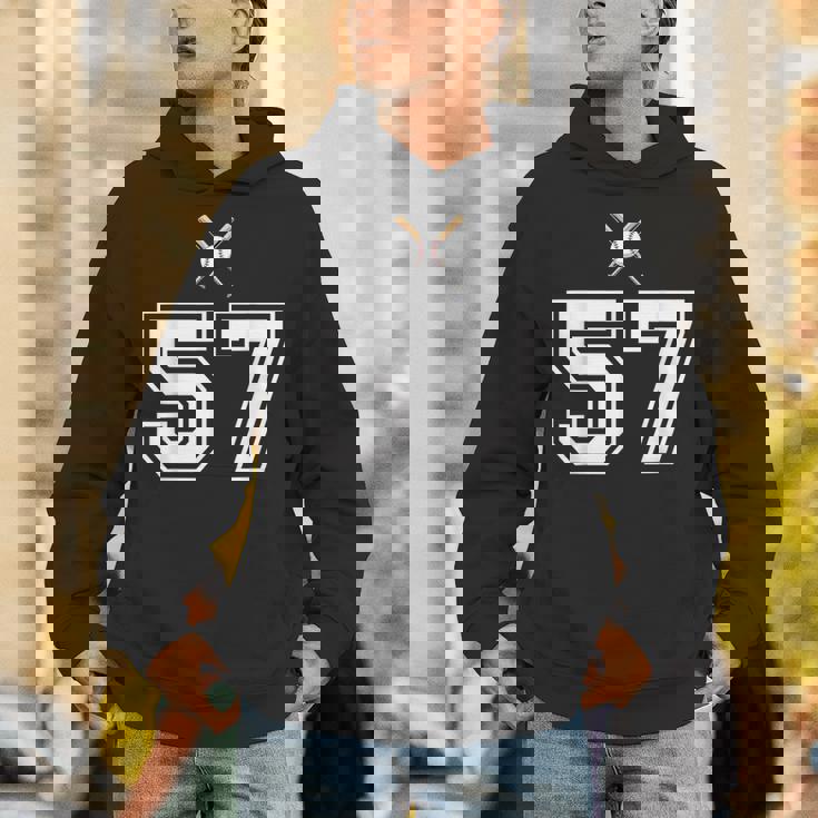 57 番 野球スタイル ヴィンテージホワイト パーカー