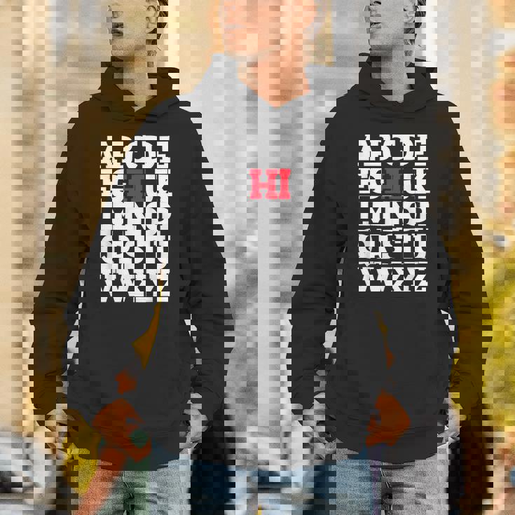 Abcのhiおかしいこんにちはアルファベット学生教師グリーティング パーカー